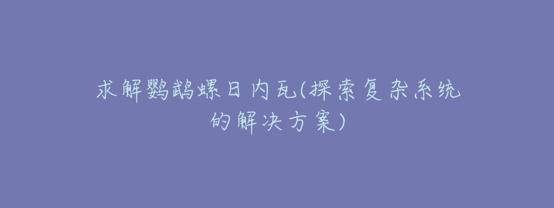 求解鹦鹉螺日内瓦(探索复杂系统的解决方案)