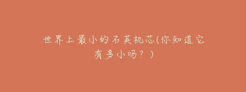 世界上最小的石英机芯(你知道它有多小吗?)-名表号 世界上最小的石英机芯(你知道它有多小吗?)