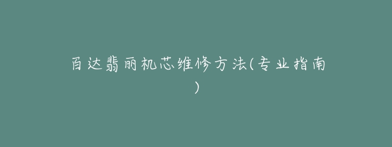 百达翡丽机芯维修方法(专业指南)-名表号 百达翡丽机芯维修方法(专业指南)